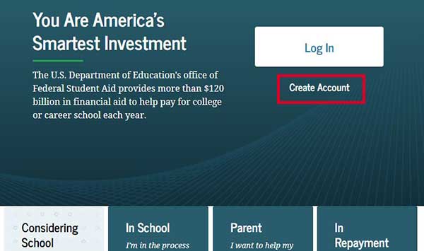 create account to the fsa id in studentaid
