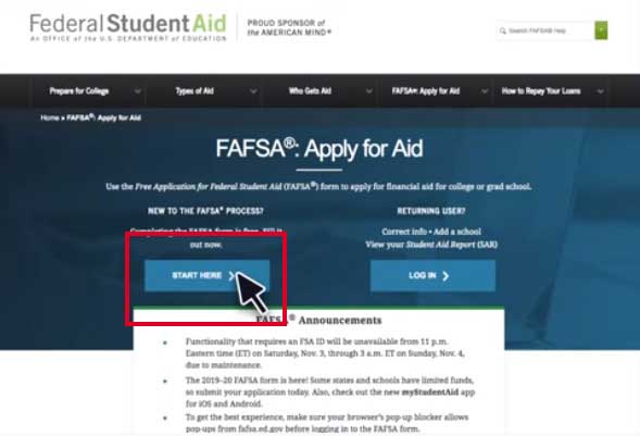 start here button in fafsa to apply for id form
